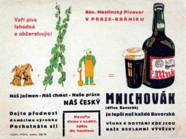 Prvorepubliková reklama na branického Mnichováka (sbírka Miroslava Hrubeše)
